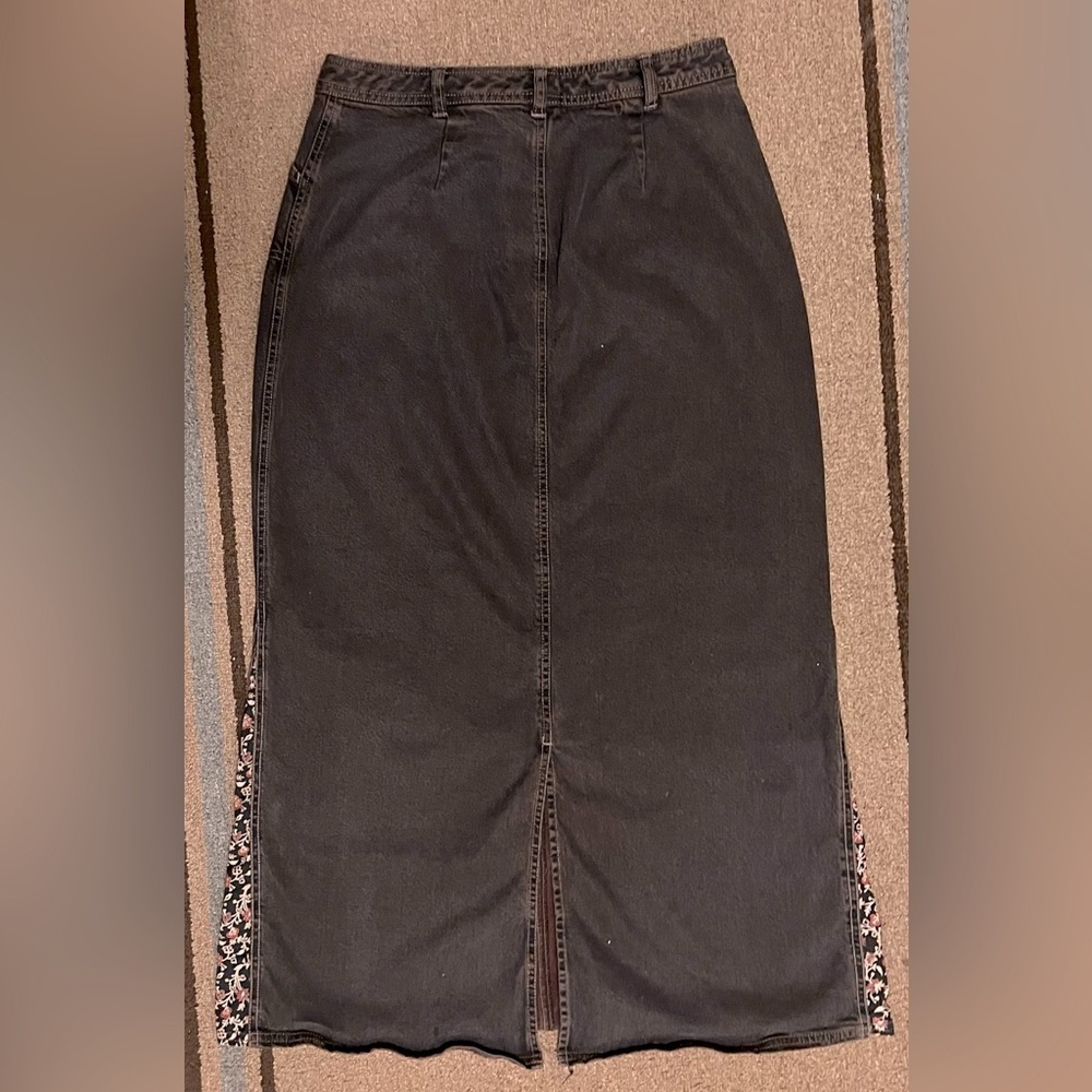 J Jill Boho Denim Maxi Skirt with floral sides Y2K Sz 10